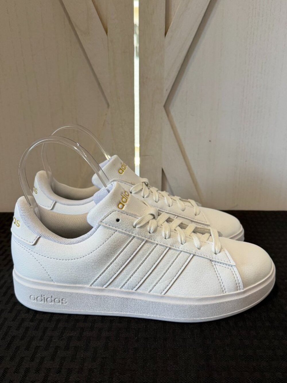 Adidas Grand Court 2.0 Sneakers in White with Gold Metallic Accents